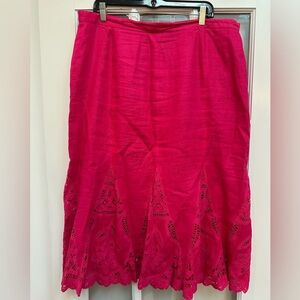 JSong Collection 100% Linen Lace Embroidery Midi Length Pink Skirt Size 16 XXL